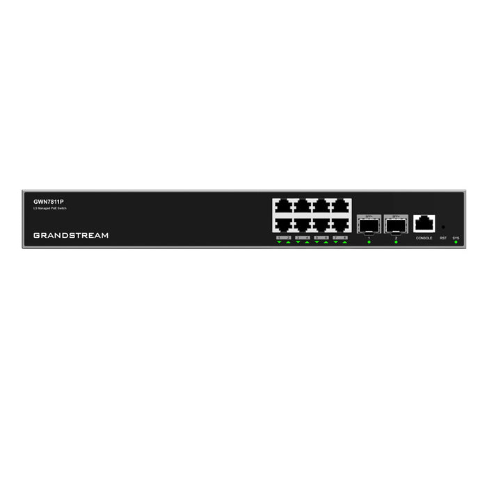 Grandstream GWN7811P Enterprise Layer 3 Managed PoE Network Switch with 8 x GigE and 2 x SFP+