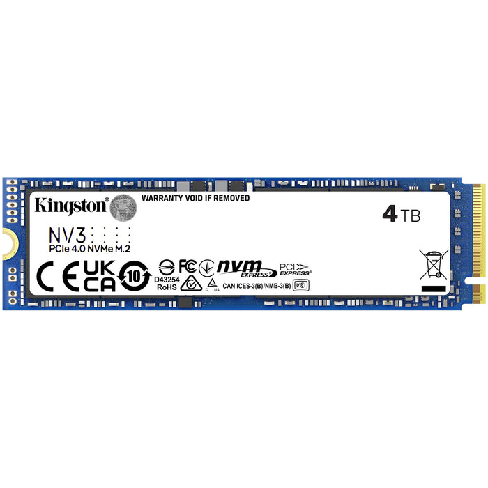 Kingston NV3 4TB M.2 NVMe Internal SSD PCIe Gen 4 - Up to 6000MB/s Read - Up to 5000MB/s Write - Backward Compatible with Gen 3 - 3 Years Warranty