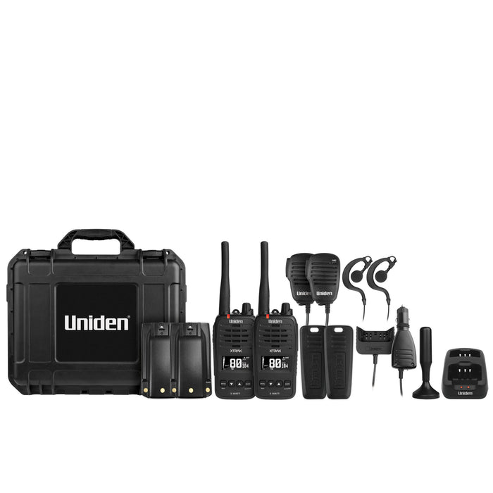 Uniden XTRAK50-2TP TWIN PACK 5W UHF-CB Handheld Commercial Chasis Replay Function OLED Display Waterproof Accessories AND Hard Case