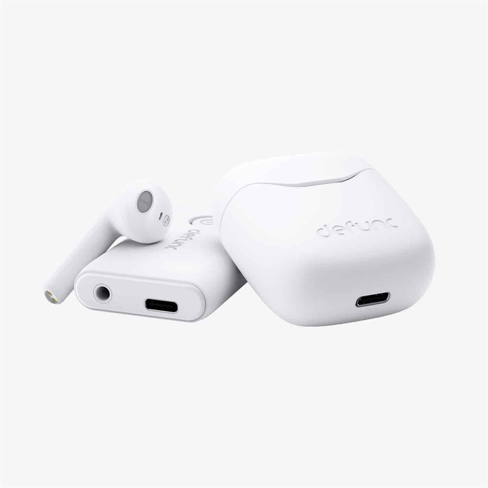 Defunc TRUE  TRAVEL Kit  ( White ) Wireless Bluetooth Transmitter / Received  with Bonus Wireless Earbud - Compatible with phones & pads of iOS/Android & all Bluetooth audio devices