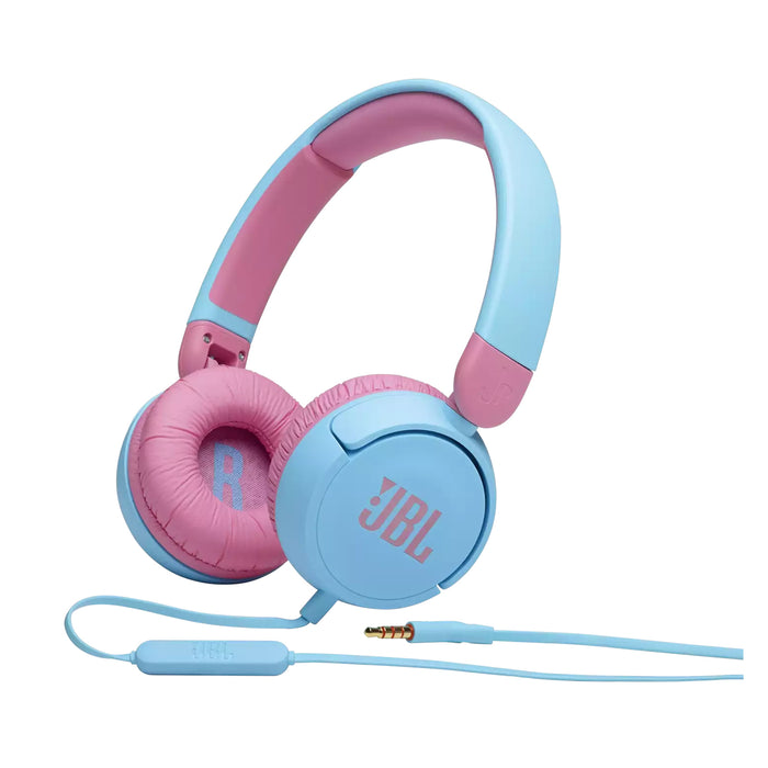 JBL JR 310 Wired On-Ear Headphones for Kids - Blue Microphone - Safe Sound (<85dB) - Comfort Fit - Compact Foldable & Portable