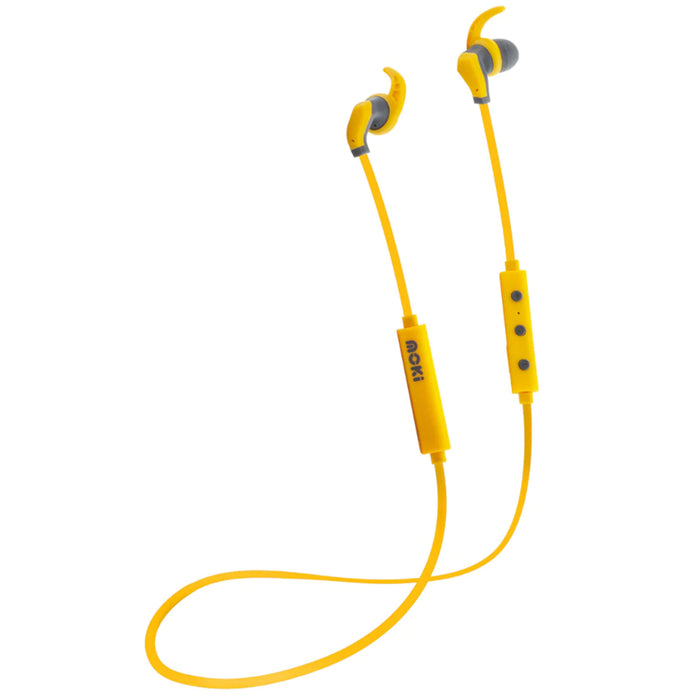 Moki Hybrid Wireless In-Ear Headphones - Yellow Snug Fit Design - Bluetooth - Up to 5 Hours Battery Life