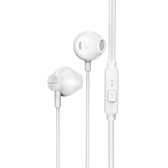 Philips TAUE101WT Wired Earbuds - White with Microphone - 14.2mm Drivers / Open-Back - 1.2m Cable