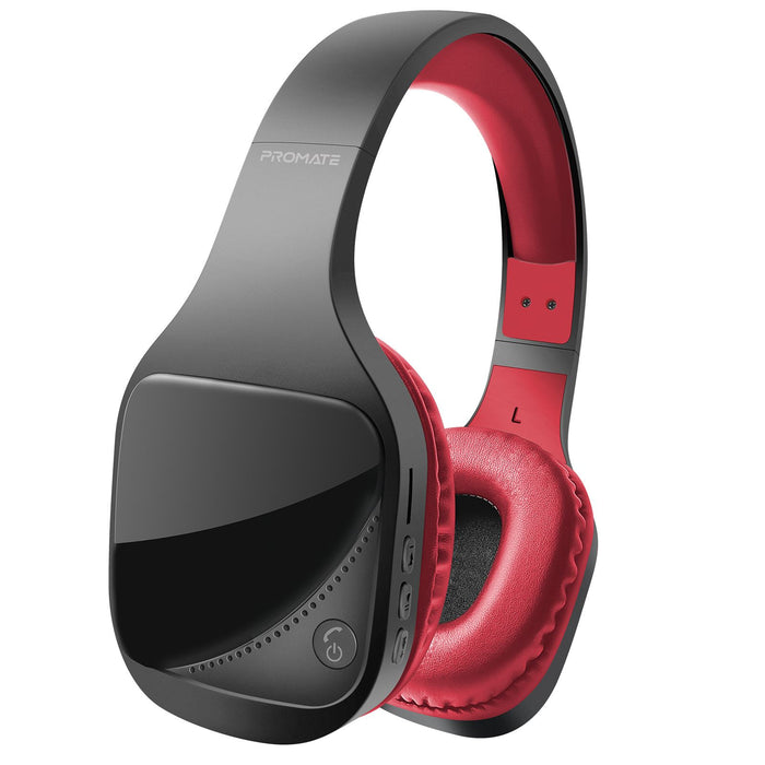 Promate Nova NOVA.MRN Wireless Over-Ear HiFi Headphones - Maroon Integrated Microphone - Bluetooth 5.1 - 300mAh Battery - Up to 10m Operating Distance - FM 87.5-108MHz - AUX Port - Up to 10 Hours Battery Life