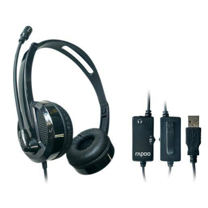 Rapoo H120 USB Wired Overhead Headset - Black Stereo - Microphone