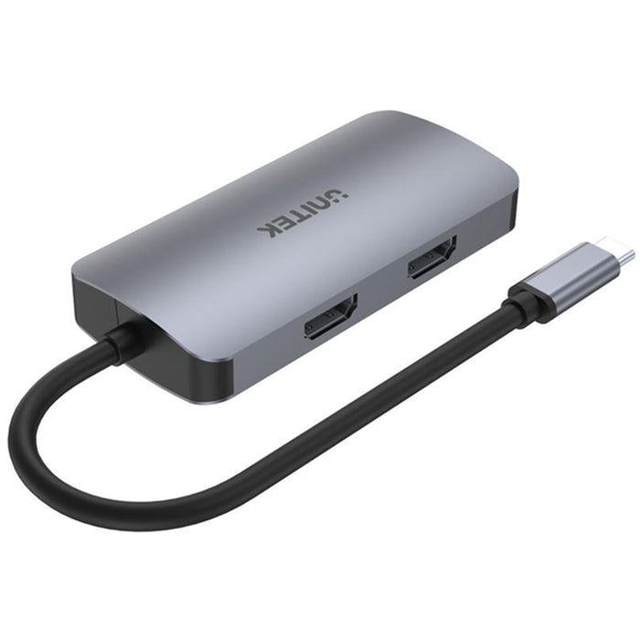 Unitek D1051A uHUB P5 Trio 5-in-1 USB 3.1 Mulit-Port Hub with USB-C Connector - Includes 2x HDMI Ports 1x VGA Port Plus PD 100W - Supports Triple Display - HDMI UHD 4K30Hz & VGA FHD 1080p60Hz - Space Grey Colour