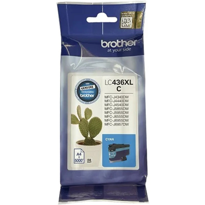 Brother LC436XLC Cyan Ink Cartridge High Yield 5000 pages for Brother MFCJ4440DW MFCJ4540DW MFCJ4540DWXL MFCJ4340DWXLMFCJ5855DWMFCJ5955DWMFCJ6555DWMFCJ6955DWMFCJ6957DW Printer