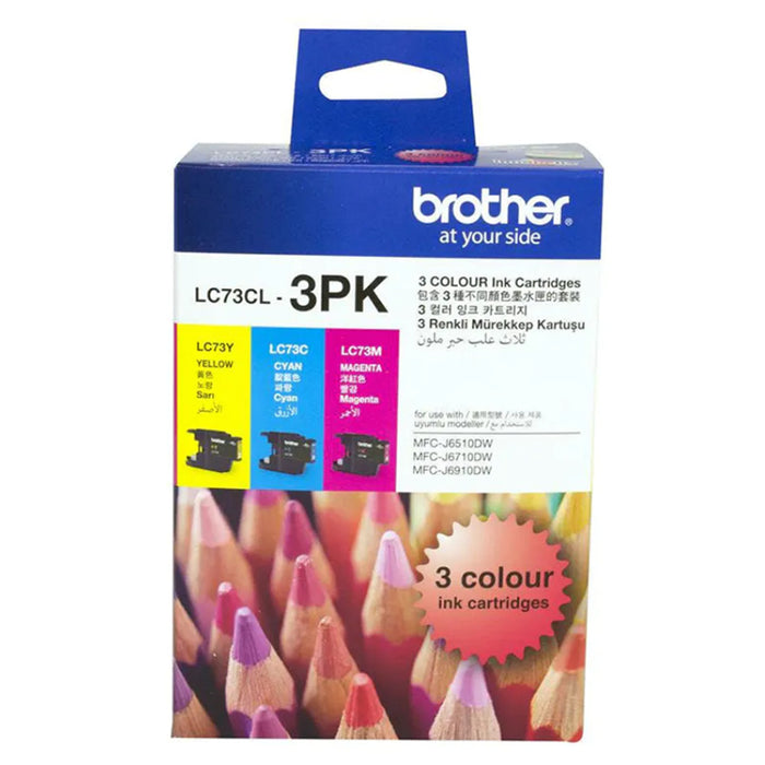 Brother LC73CL3PK Ink Cartridge - Cyan / Magenta / Yellow - 3 Pack 600 Pages - for Brother MFCJ430W / MFCJ625DW / MFCJ825DW Printer