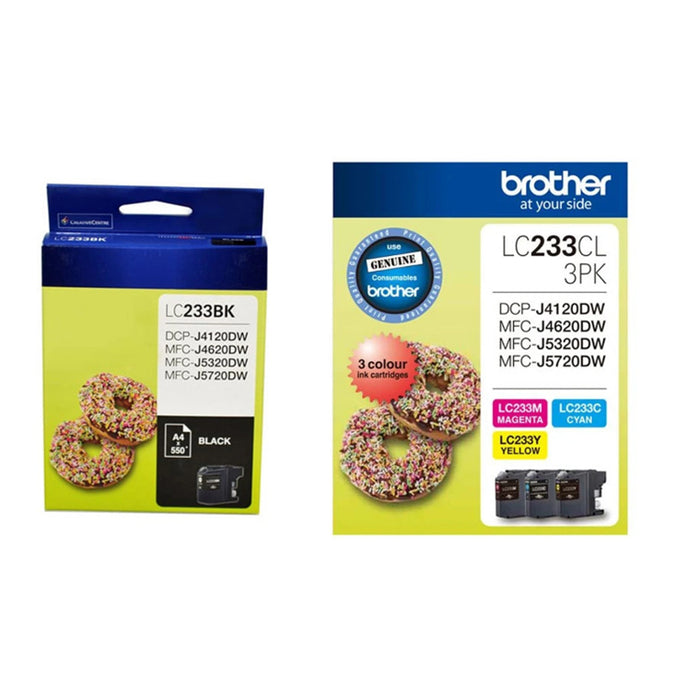 Brother LC233 Black+ Tri-Colour Ink Cartridge Value Pack Yield 500 pages for Brother DCPJ4120DW DCPJ562DW MFCJ4620DWMFCJ480DWMFCJ5320DWMFCJ5720DWMFCJ680DWMFCJ880DW Printer