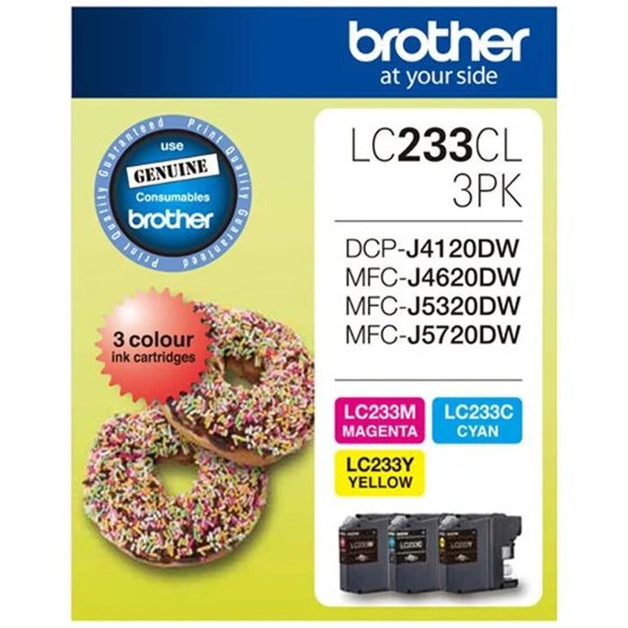 Brother LC233CL3PK Ink Cartridge 3/Pack Cyan/Magenta/Yellow Yield 500 pages for Brother DCPJ4120DWDCPJ562DWMFCJ4620DW MFCJ480DWMFCJ5320DWMFCJ5720DWMFCJ680DWMFCJ880DW Printer