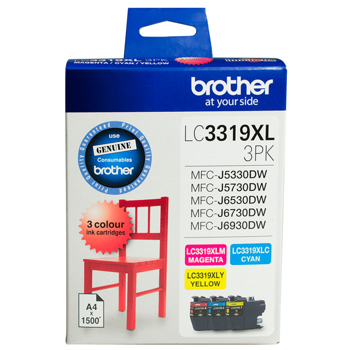 Brother LC3319XL3PK Ink Cartridge 3pack Cyan Magenta Yellow - High Yield 1500 pages for Brother MFCJ5330DW MFCJ5730DW MFCJ6530DW MFCJ6930DW Printer