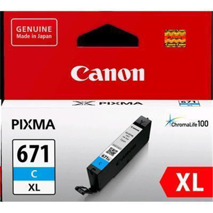 Canon CLI671XLC Ink Cartridge - Cyan High Yield - 680 Pages - for Canon TS5060 / TS9060 / MG5760 / MG5765 / MG6860 / MG6865 / MG6866 / MG7760 / MG7765 / MG7766 / TS6060 / TS8060 Printer