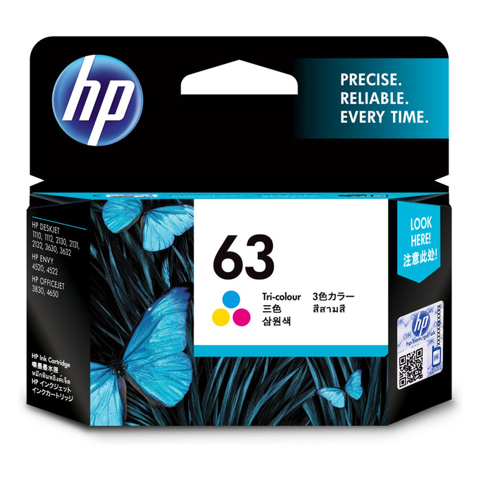 HP 63 Ink Cartridge Tri-colour Yield 165 Page for HP DeskJet 2130 2131 3630 3632 Envy 4520 4522 OfficeJet 3830 4650 5220 Printer