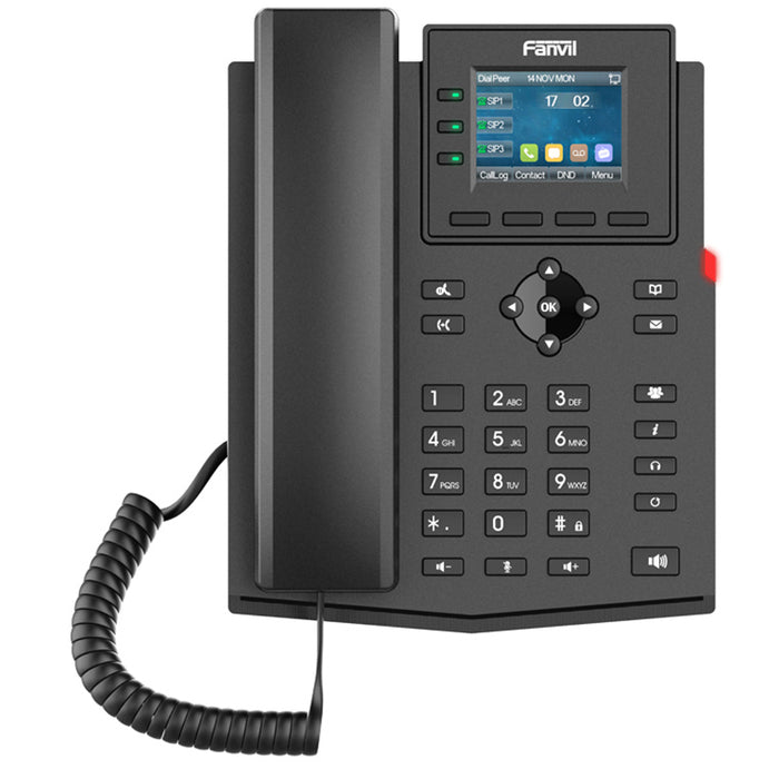 Fanvil FAN-X303G X303G entry level Gigabit colour screen SIP phone with 4 SIP lines 6 partylocalconferencing HD audio dual 10/100/1000 Mbps network ports & integrated PoE (optional PSU sold separately)