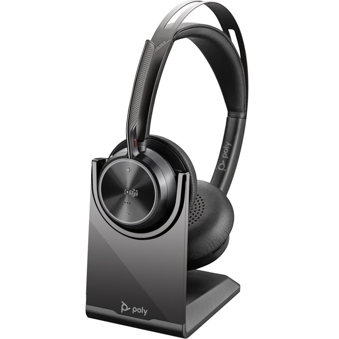 HP Poly Voyager Focus 2 Bluetooth On-Ear Active Noise Cancelling Headset with Stand - Teams Certified BT700-C / 4-Mics Noise Cancellation / Hybrid ANC / Busy Light / Up to 50m Distance / Up to 25-Hour Talk-Time