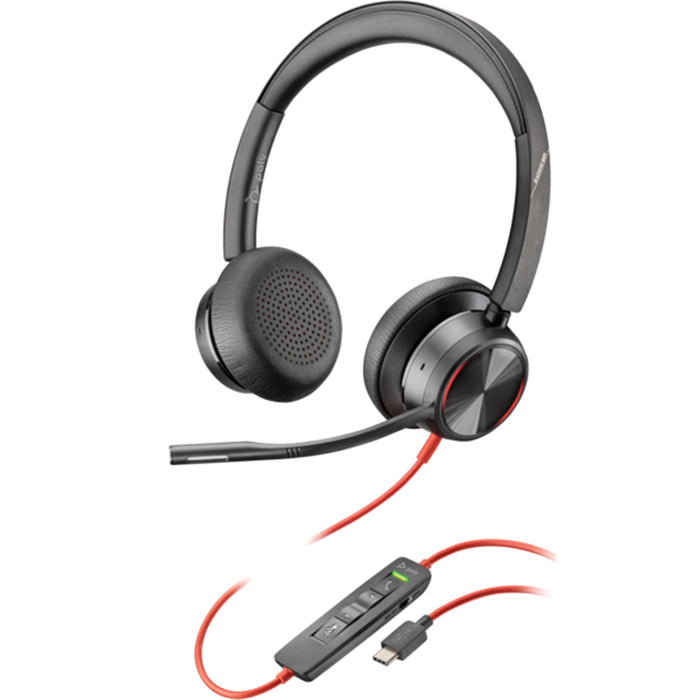 Poly Blackwire 8225 Stereo USB-C Headset +USB-C/A Adapter