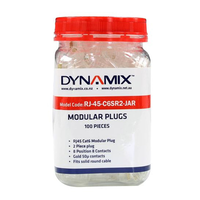 Dynamix RJ-45-C6SR2-JAR Cat6 RJ45 Plug 100pc Jar 8P8C 2 Piece Modular Plug (Rounded Solid). 50 micron