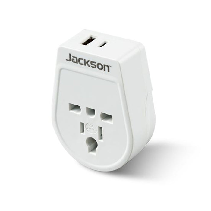 Jackson PTA878USBMC Slim Inbound Travel Adaptor with 1x USB-A & 1x USB-C (2.1A) Port For incoming Tourists from USA / Japan / UK / Hong Kong - Converts Plugs for use in NZ / AU