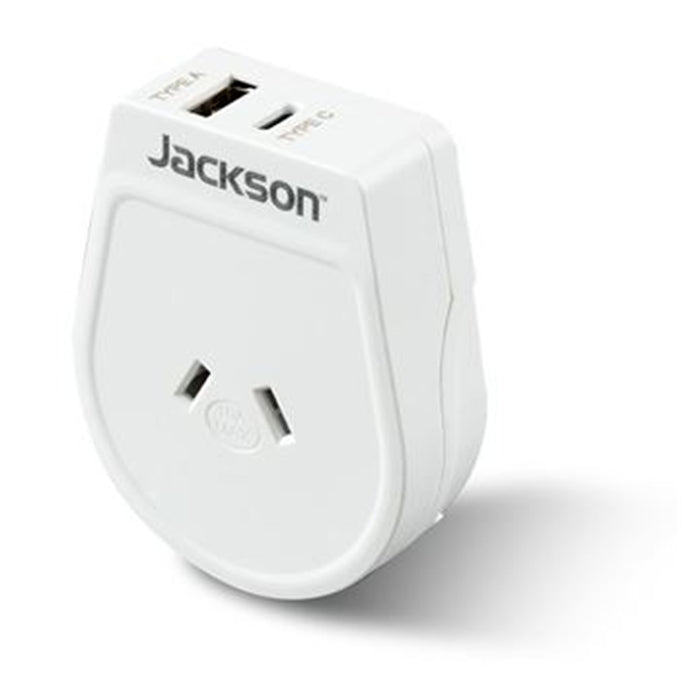 Jackson PTA8813USBMC Slim Outbound Travel Adaptor with 1x USB-A & 1x USB-C (2.1A) Port Converts NZ / AUS Plugs for Use in USA / Japan / South America