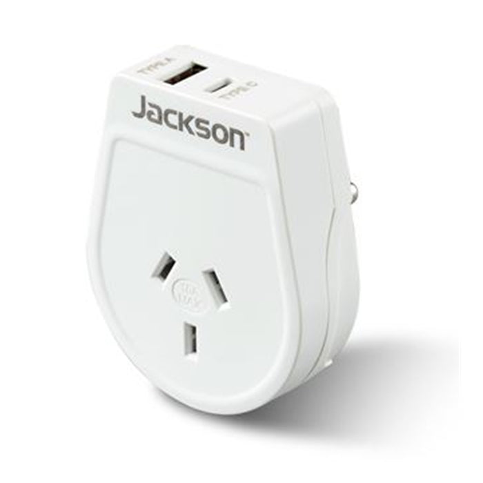 Jackson PTA8814USBMC Slim Outbound Travel Adaptor - 1x USB-A & 1x USB-C (2.1A) Charging Ports Converts NZ / AUS Plugs for use in Sri Lanka & Parts of India