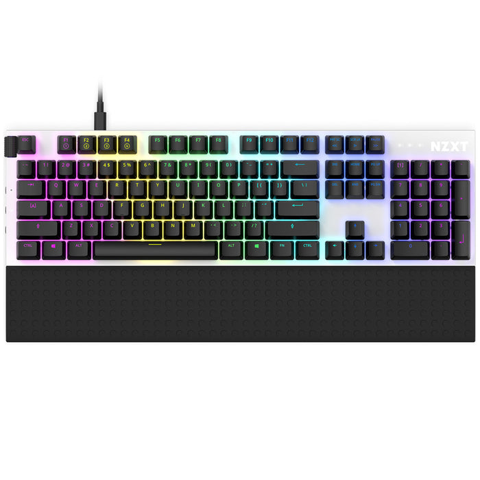 NZXT Full Size Mechanical Keyboard - White Gateron Red Switches Volume Roller Wrist Rest Included