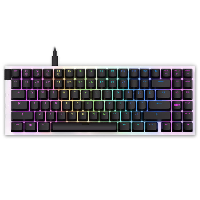 NZXT MiniTKL Compact Mechanical Keyboard - White Colour Gateron Red Switches RGB Lighting