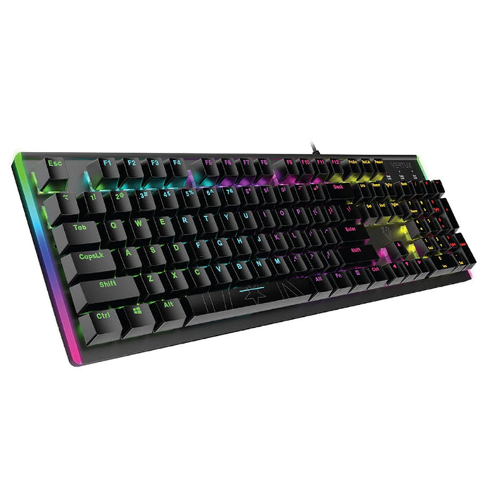 VERTUX High Performance Mechanical Gaming Keyboard with RGB Backlight. Blue Mechanical Keys for Faster Tactical Response.100% All-key Anti Ghosting. 6 Rainbow light effect