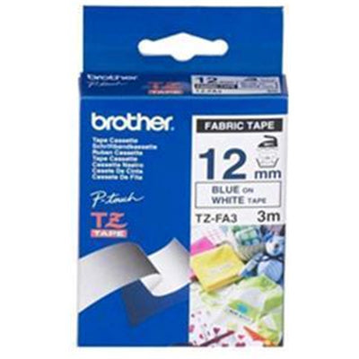 Brother Genuine TZe-FA3 Fabric Tape Cassette Blue on White 12mm wide 3m long for PT-D410 PTD610BTPTD210PT-D400 PTD600PT-P910BTPT-H110 PT-P300BT