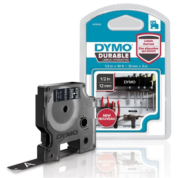 Dymo 1978365 D1 DURABLE 1/2"X10 (12MMX3M) WHT/BLK