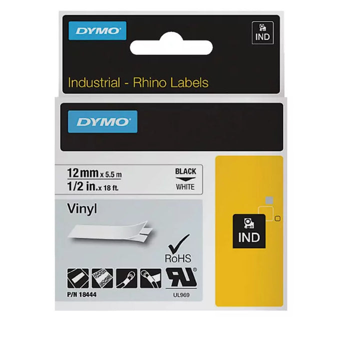 Dymo 18444 industrial tape vinyl 12MM WHT