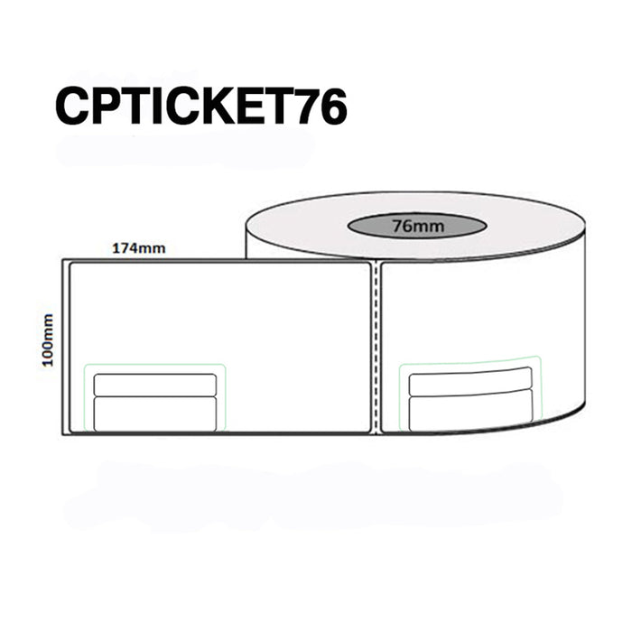 Peacock Bros CPTICKET76 Plain  Courier Labels - 100mmx174mm - 750 labels per roll on a 76mm core outside wound with cuts Courier Post/ParcelPort Label - Internal Cuts