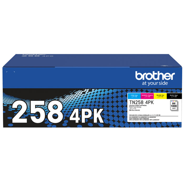 Brother TN258 Toner Commercial Pack Black Megenta Yellow Cyan MFCL3755CDW HLL3240CDW DCPL3560CDW HLL8240CDW MFCL3760CDW MFCL8390CDW Printer