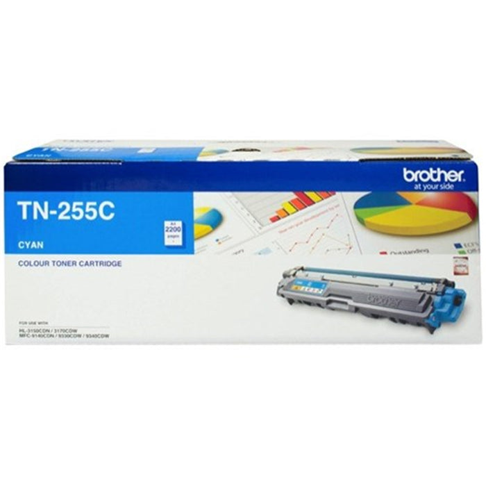 Brother TN255C Toner Cyan Yield 2200 pages for Brother HL3150CDN HL3170CDW MFC9140CDN MFC9340CDW Printer