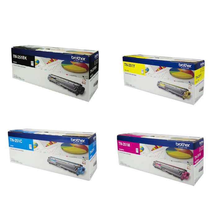 Brother TN251 Black+ Tri-Colours Toner Commercial Pack Black Yield 2500 pages+ Tri-Colours Yield 1400 pages for BrotherHL3150CDN HL3170CDW MFC9140CDN MFC9340CDW Printer