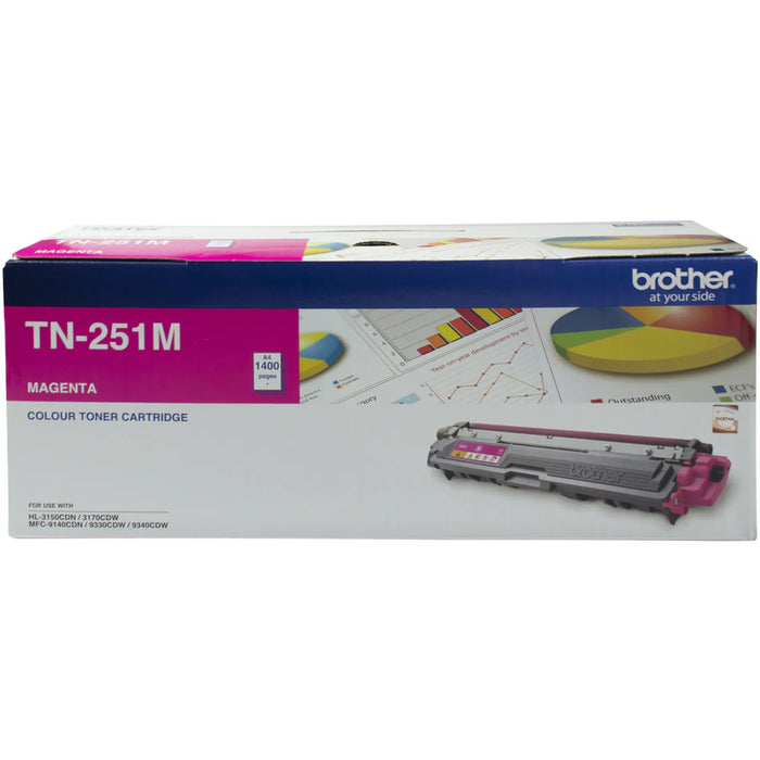 Brother TN251M Toner Magenta Yield 1400 pages for Brother HL3150CDN HL3170CDW MFC9140CDNMFC9340CDW Printer