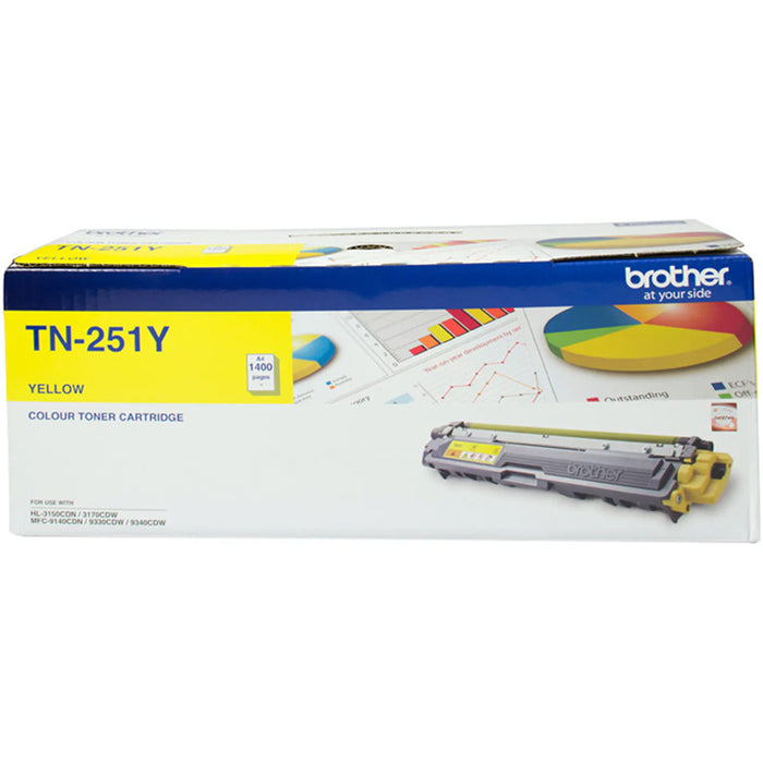 Brother TN251Y Toner Yellow Yield 1400 pages for Brother HL3150CDN HL3170CDW MFC9140CDN MFC9340CDW Printer