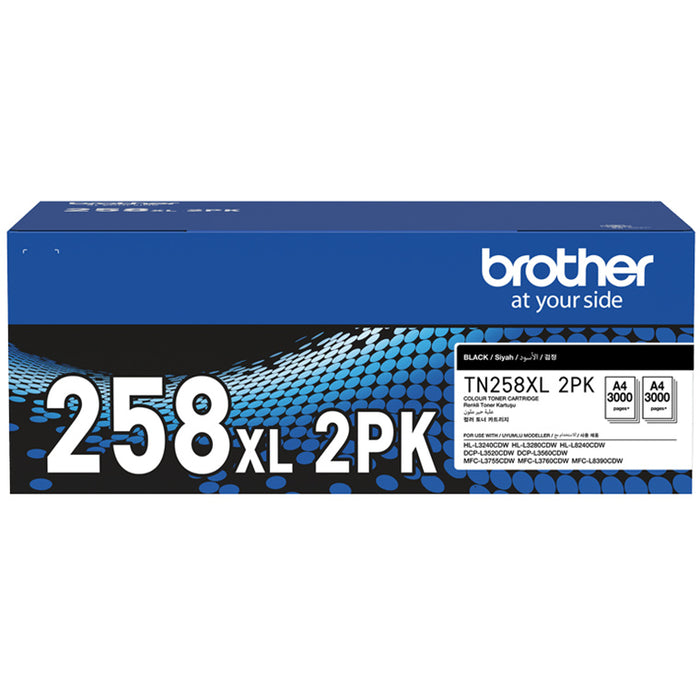 Brother TN258XLBK2PK Toner Black (2 Pack) High Yield 3000 pages for Brother MFCL3755CDW HLL3240CDW DCPL3560CDW HLL8240CDW MFCL3760CDW MFCL8390CDW Printer