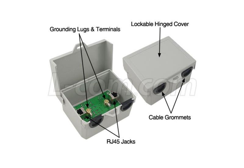 L-Com Outdoor CAT5e 24V Ethernet PoE Compatible Lightning Surge Protector