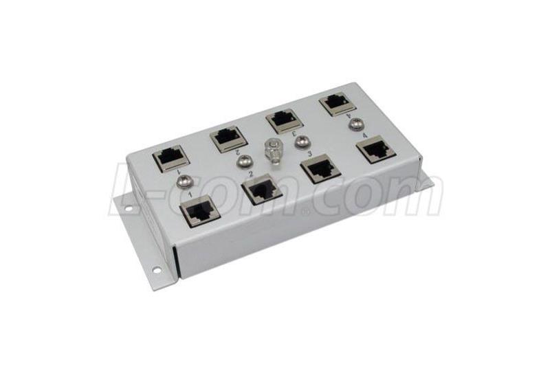 L-Com Indoor 4 Port 10/100/1000 Base-T Gas Tube CAT6 Lightning Protector