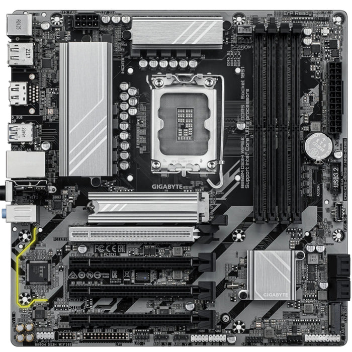Gigabyte B860M DS3H WIFI6E mATX Motherboard For Intel  LGA1851 - B860 Chipset - 2x M.2 4x DDR5 2x Internal USB 2.0 Header 1x Internal USB 3.2 Header 1x Internal Type C Header WiFi 6E + BT