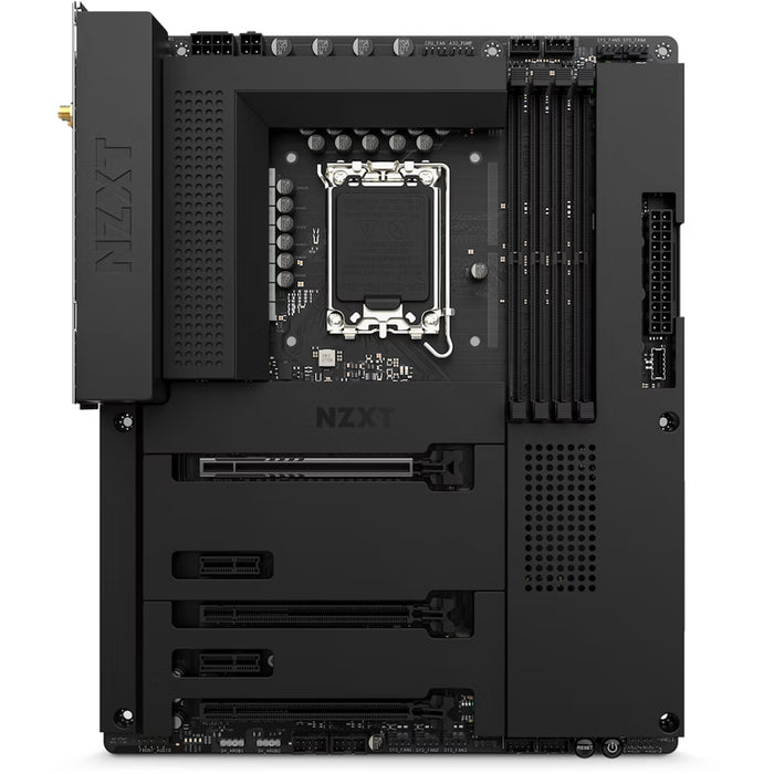 NZXT Z790 Matte Black ATX Motherboard Intel Socket LGA1700 Z790 Chipset PCIe 5.0 4x DDR5 Dimm 3x M.2 Back I/O: 7x USB 1xType-C HDMI LAN AX WiFi + BT HD Audio Internal I/O: 1x USB 3.2 2x USB 2.0 1x Type-C 2x5V A-RGB