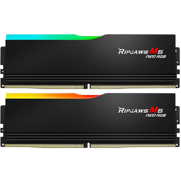 G.SKILL Ripjaws M5 Neo RGB EXPO/XMP 64GB 6000Mhz DDR5 Desktop RAM Kit - Black 2x 32GB - 6000Mhz - CL36 - 1.35V - 36-36-36-96 - F5-6000J3636F32GX2-RM5NRK for AMD EXPO / Intel XMP