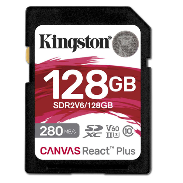 Kingston Canvas React Plus SDXC Memory Card - 128GB UHS-II - U3 - V60 - Read up to 280MB/s - Write up to 100MB/s - for DSLRs / Mirrorless Cameras & 4K Video Production