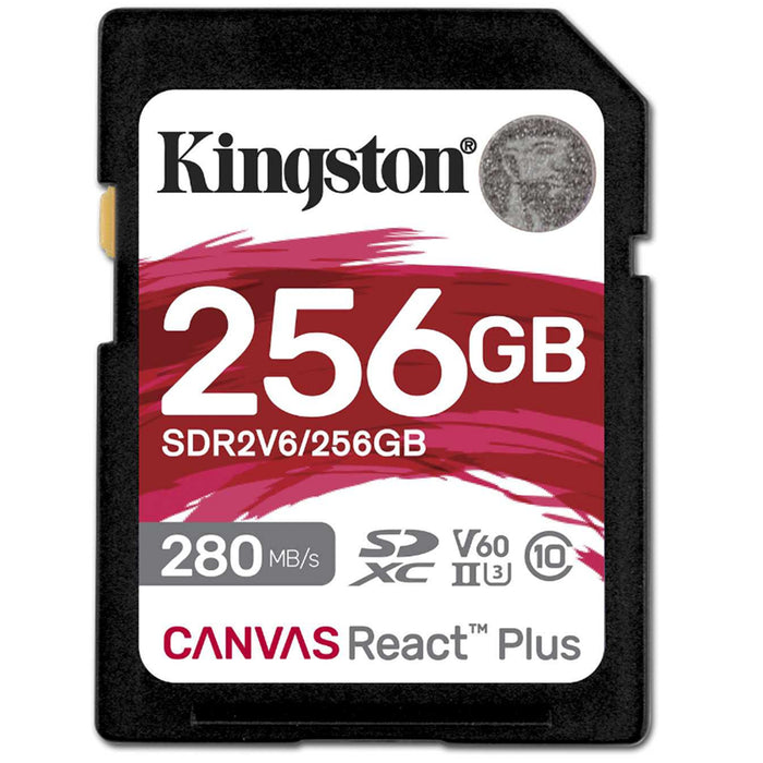 Kingston Canvas React Plus SD Memory Card - 256GB UHS-II - U3 - V60 - Read up to 280MB/s - Write up to 150MB/s - for DSLRs / Mirrorless Cameras & 4K Video Production