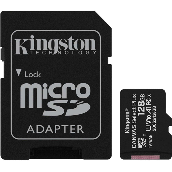 Kingston Canvas Select Plus microSDHC Memory Card - 128GB Includes SD Adapter - Class 10 - UHS-I - Read up to 100MB/s