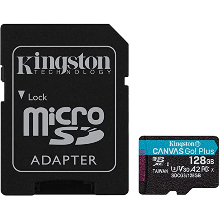 Kingston Canvas Go Plus microSDXC Memory Card - 128GB UHS-I - Class 10 - U3 - V30 - A2 - Read up to 170MB/s - Write up to 90MB/s - for Android Mobile Devices / Action Cams / Drones / 4K Video Production