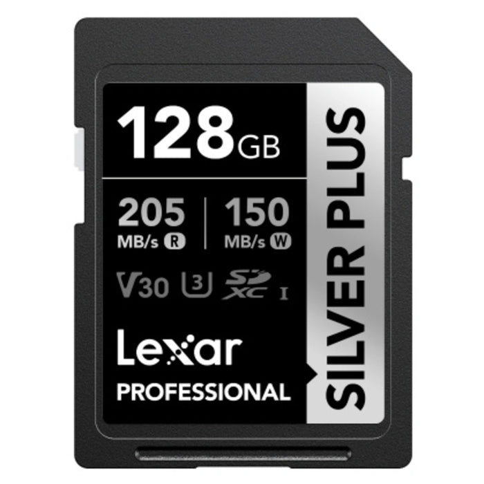 Lexar Professional SILVER PLUS SDXC Memory Card - 128GB UHS-I - Read up to 205MB/s - Write up to 150MB/s - Supports Burst-Shooting and Seamless Recording of FullHD & 4K Videos