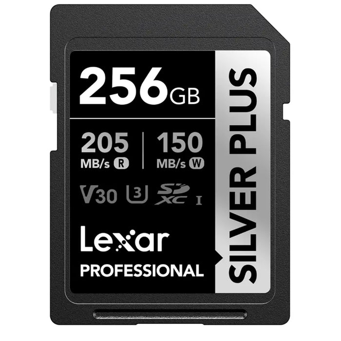 Lexar Professional SILVER PLUS SDXC Memory Card - 256GB UHS-I - Read up to 205MB/s - Write up to 150MB/s - Supports Burst- Shooting and Seamless Recording of FullHD & 4K Videos