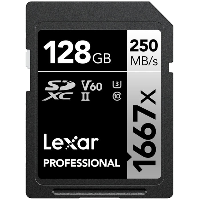 Lexar Professional SDXC Memory Card - 128GB UHS-II - V60 - 1667x - Read up to 250MB/s - Write up to 120MB/s - Captures High-Quality Images and Extended Lengths of Stunning 1080p FHD / 3D / 4K Video with a DSLR Cam