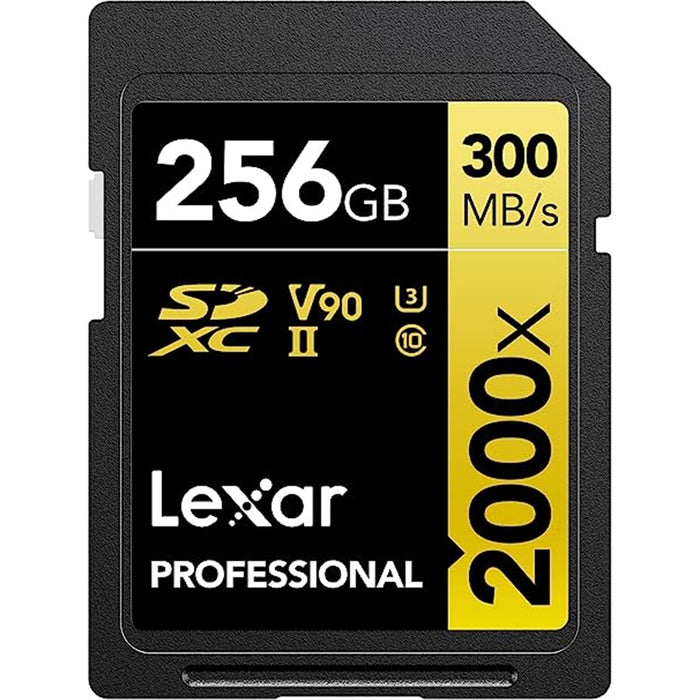 Lexar Professional Gold Series SDXC Memory Card - 256GB UHS-II - V90 - 2000x - Read up to 300MB/s - Write up to 260MB/s - Captures High-Quality Images & Extended Lengths of Stunning 1080p FHD / 3D / 4K Video with a DSLR Camera / HD Camcorder